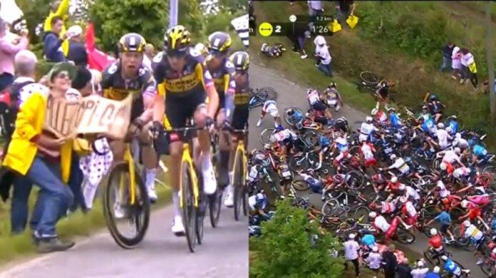 Momento de la primera caída en el Tour de Francia