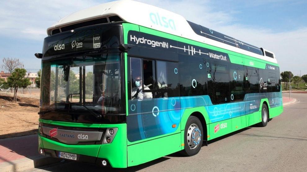 Autobús de hidrógeno, cero emisiones, que estará en pruebas en la línea del Aeropuerto.
