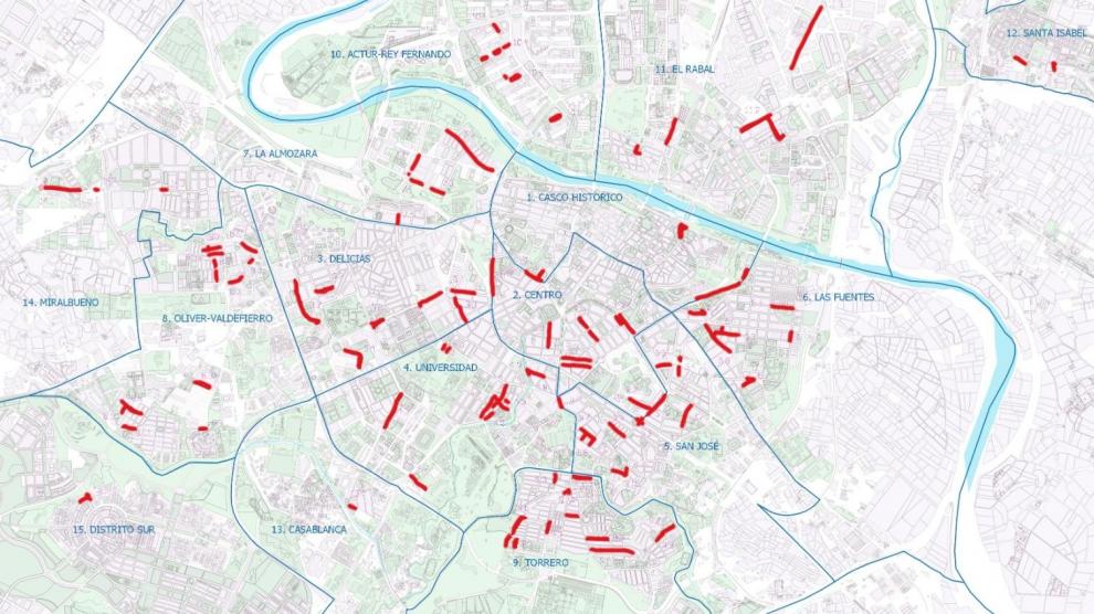 Las 111 calles que se reformarán en la operación asfalto del próximo verano en Zaragoza.
