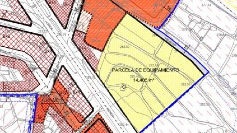 Plano en el que se muestra dónde se ubicará el nuevo IES en Monzón.