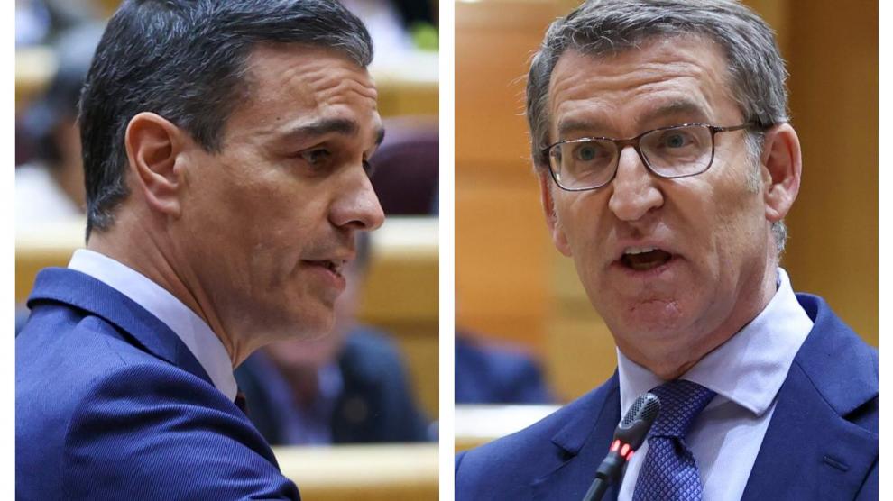Pedro Sánchez y Alberto Núñez Feijóo, este miércoles en el Senado.