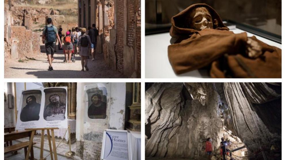El pueblo viejo de Belchite, las momias de Quinto, el Ecce Homo de Borja y la cueva de las Güixas de Villanúa son algunos de los destinos que más morbo generan entre los turistas.