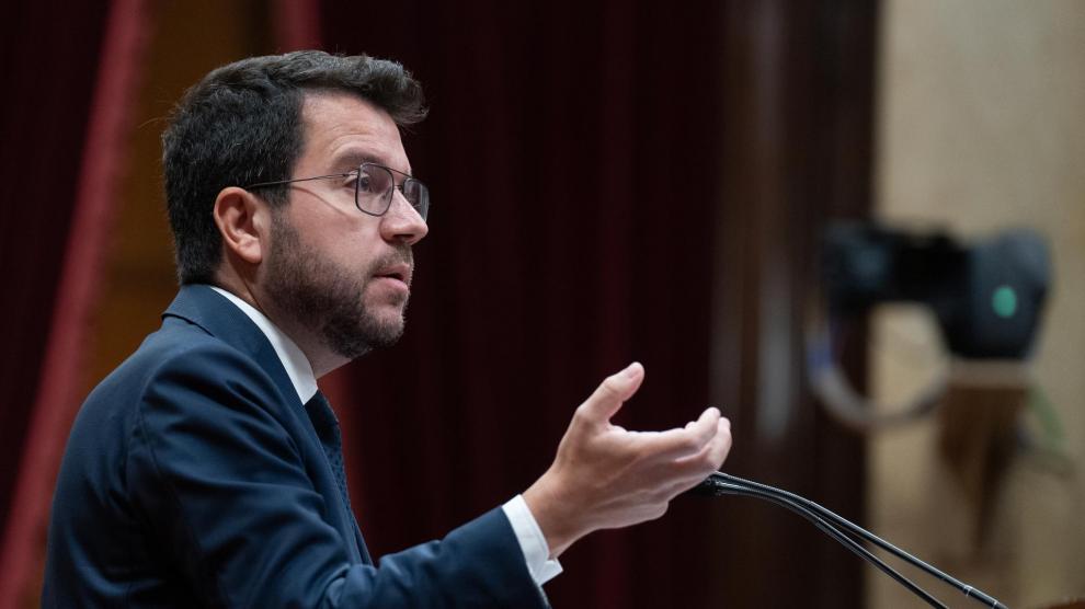 El presidente de la Generalitat de Cataluña, Pere Aragonès, interviene durante el Debate de Política General de la legislatura.