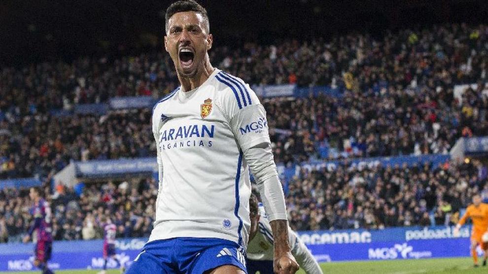 Maikel Mesa grita el gol del triunfo zaragocista ante el Leganés este sábado.