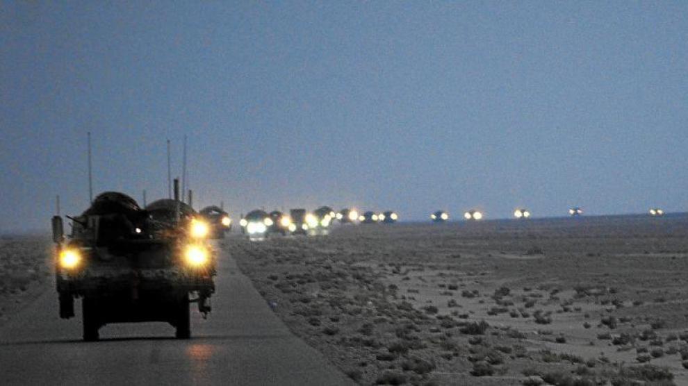 Un convoy militar estadounidense de la Segunda División de Infantería, durante su última patrulla por Iraq antes de abandonar el país, el 16 de agosto.