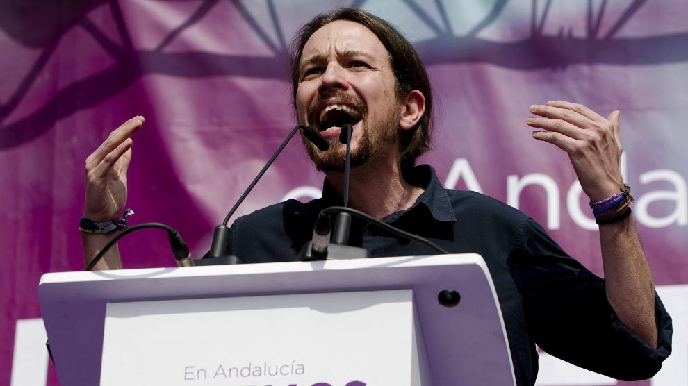 El líder de Podemos, Pablo Iglesias, durante su intervención en su primer acto en la campaña de las elecciones andaluzas