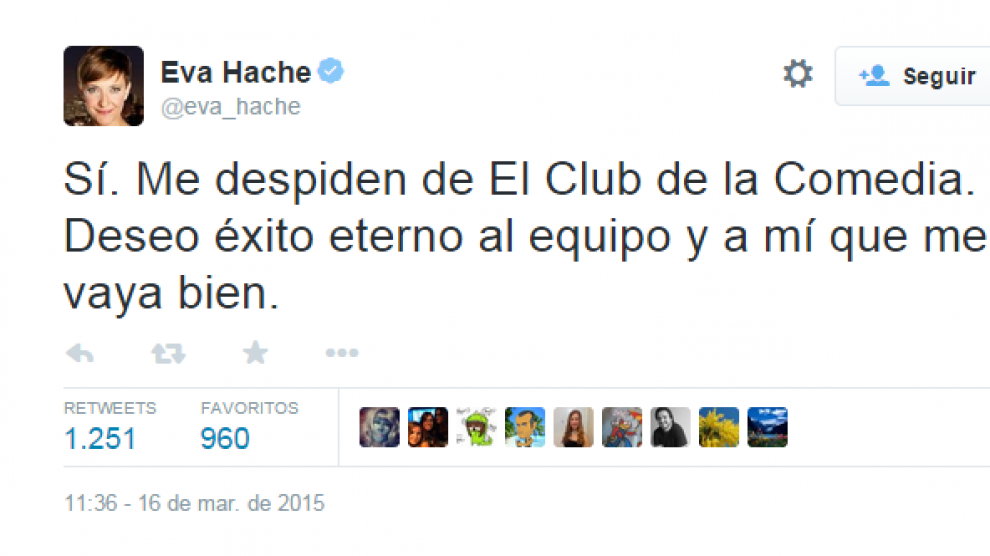 Eva Hache confirma su salida de 'El Club de la Comedia' en Twitter
