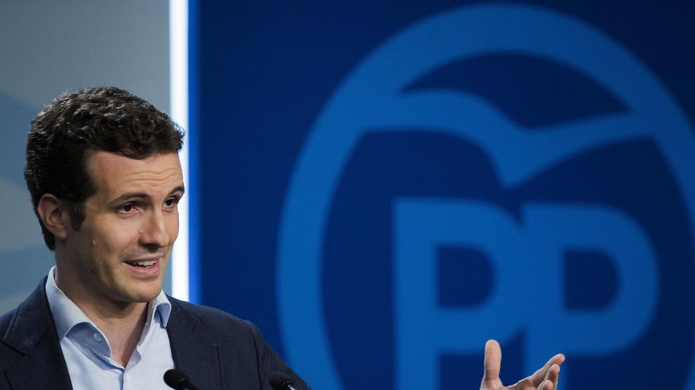 Pablo Casado, durante la rueda de prensa