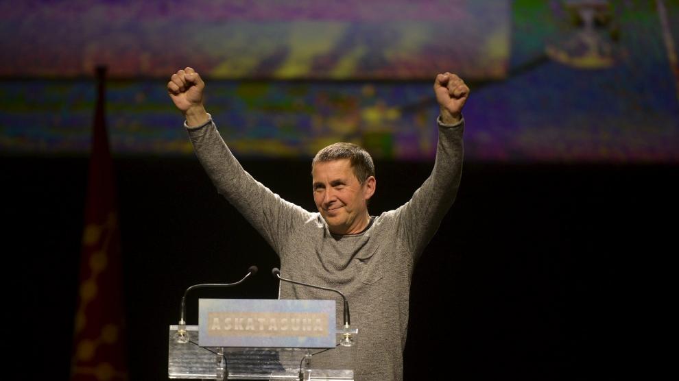 Otegi durante el mitín de este sábado por la Izquierda abertzale tras su excarcelación.