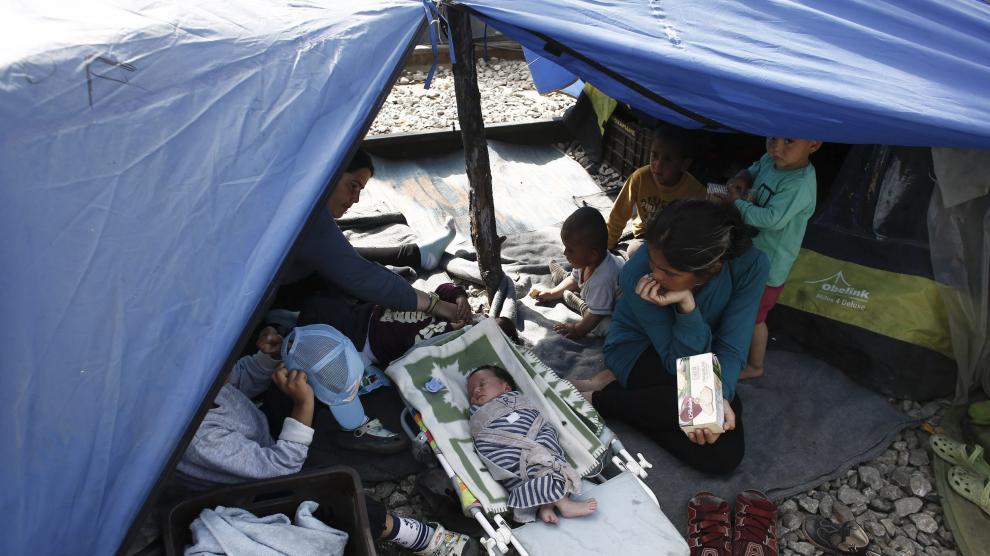 Situación de unos refugiados en Idomeni