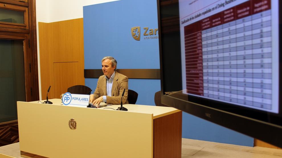 Jorge Azcón, durante la rueda de prensa.