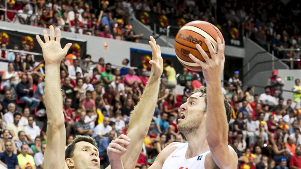 Pau Gasol, en el partido que España jugó el pasado 30 de agosto en Zaragoza.