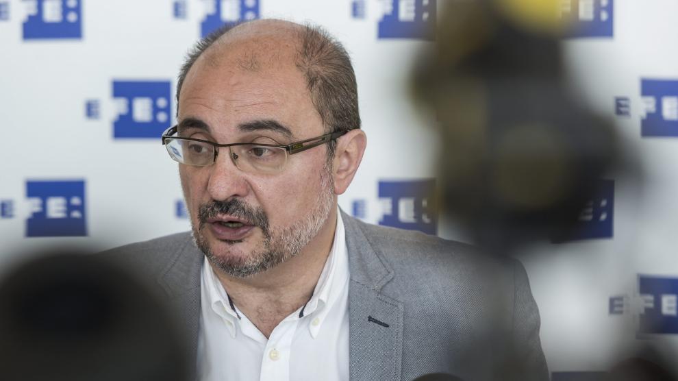 Javier Lambán, ayer, en el desayuno de trabajo organizado por Efe.