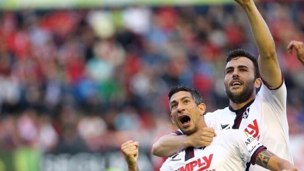 Los jugadores del Huesca celebran un gol en un partido de la pasada temporada