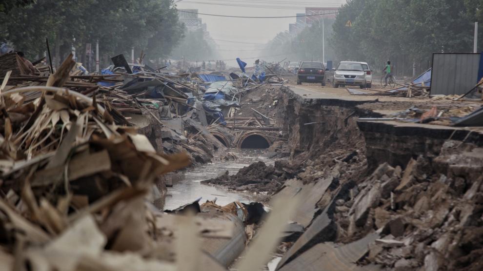 Una carretera afectada por el temporal en Xingtai