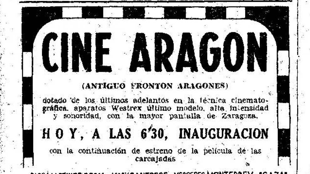 La inauguración del cine Aragón se anunció en HERALDO DE ARAGÓN