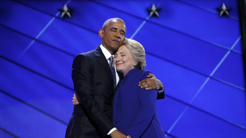 Obama y Hillary Clinton durante la Convención Nacional Demócrata