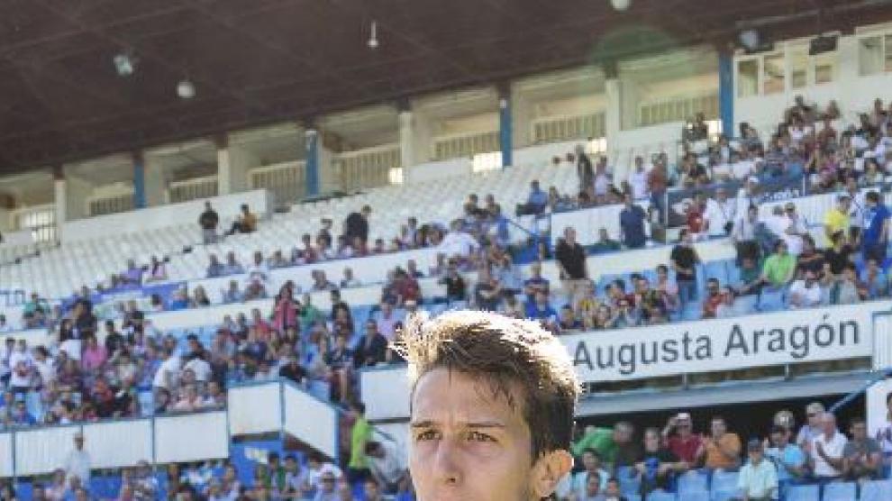 Jorge Guti, en el último partido con el RZD Aragón el pasado junio, en la promoción de ascenso perdida en La Romareda ante el Palencia.