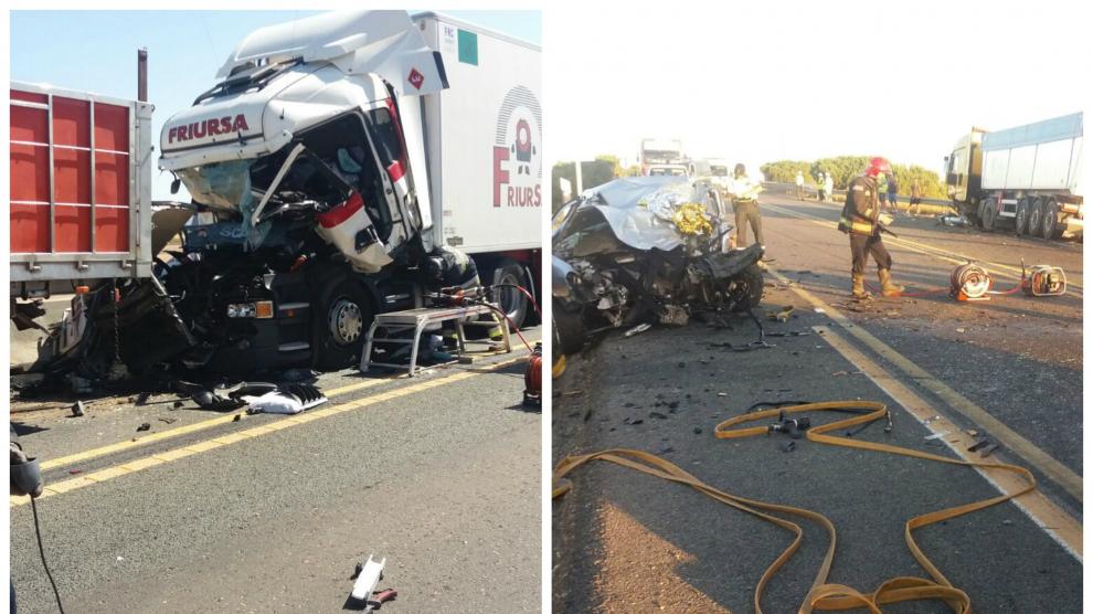Combo de imágenes de los dos accidentes de este martes en la N-232.