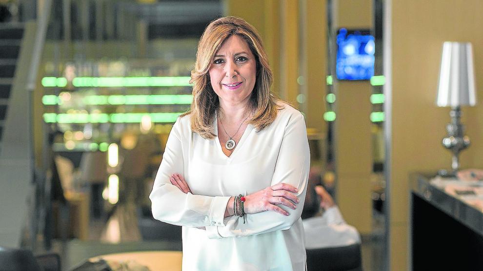 La candidata a la secretaría general del PSOE y presidenta de Andalucía, Susana Díaz, en un hotel en Madrid.