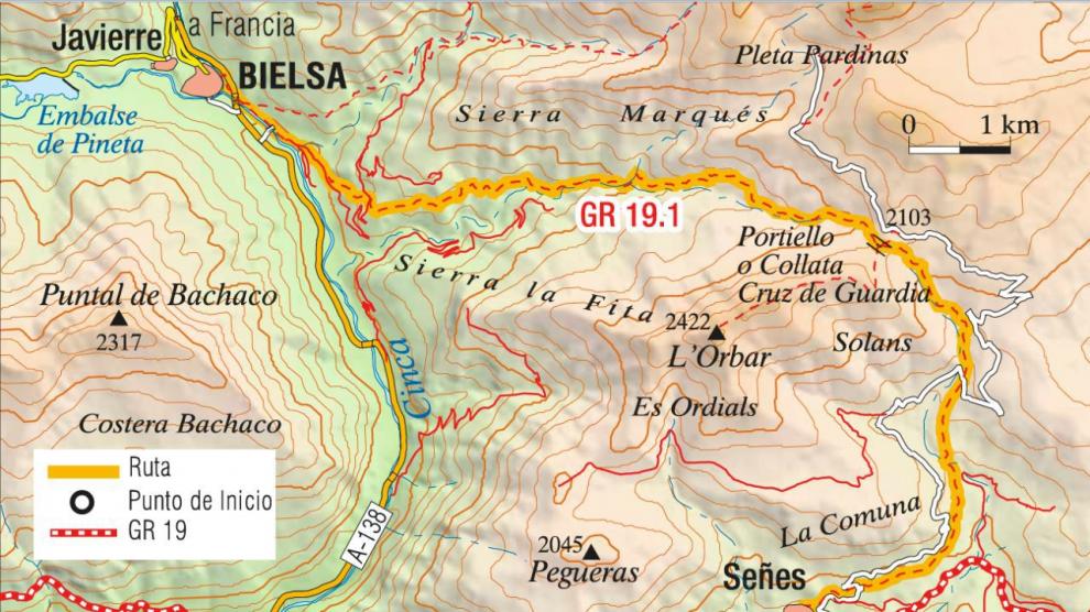 Mapa de la ruta Chistau-Bielsa.