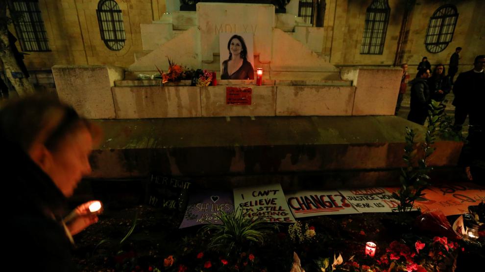 Imagen del memorial a Daphne Caruana tras su asesinato.