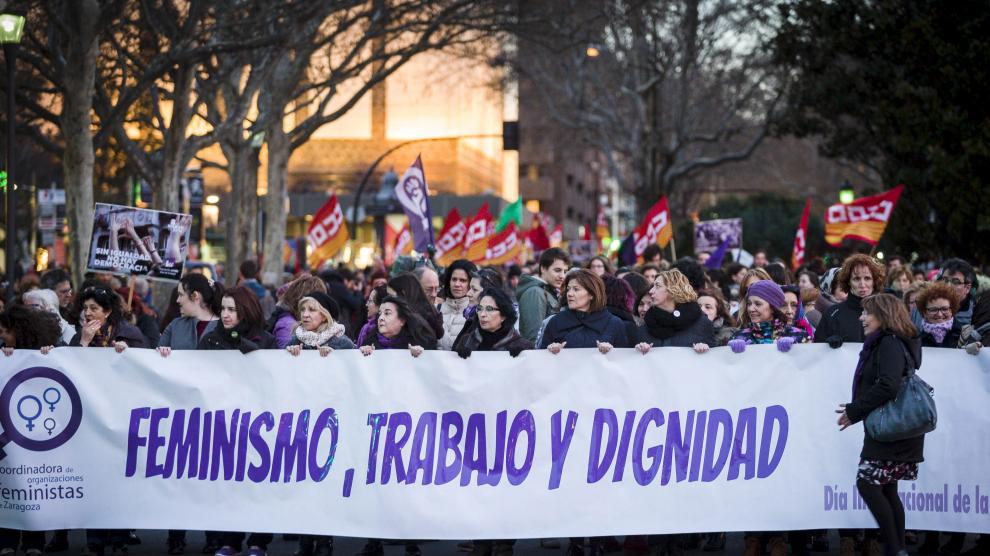 Imagen de la manifestación del 8 de marzo de 2016 en Zaragoza con motivo del Día Internacional de la Mujer.