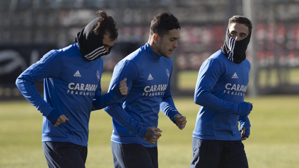 Jesús Valentín, en un entrenamiento del Real Zaragoza.