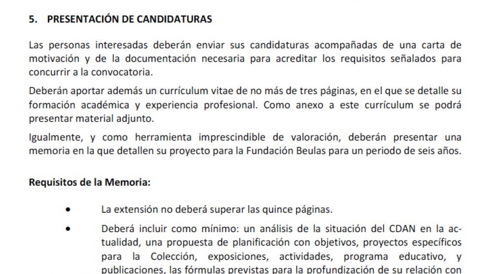Extracto de los requisitos que tenía que cumplir el proyecto para optar a la dirección del centro