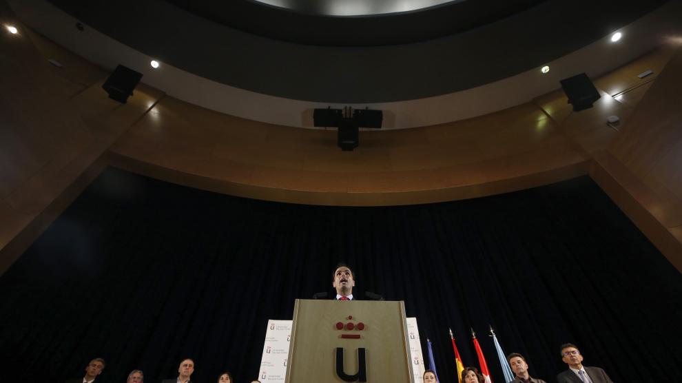 El rector de la Universidad Rey Juan Carlos, Javier Ramos, en una rueda de prensa