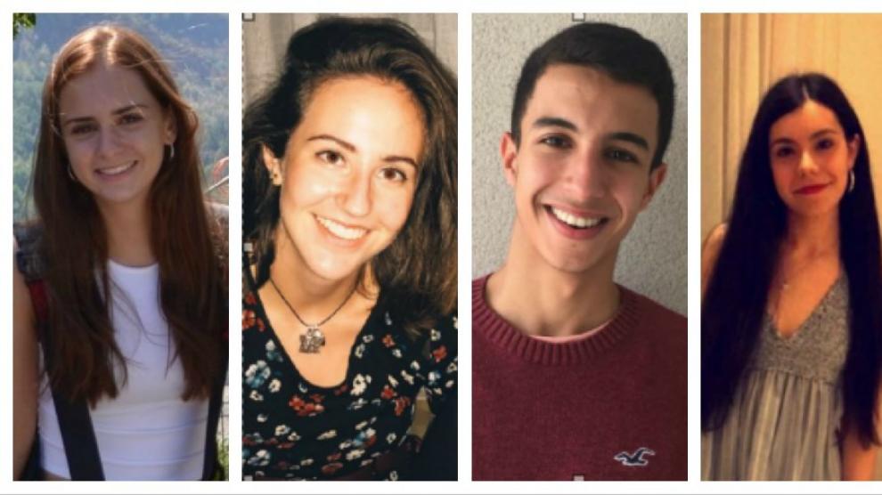 Nuria Casale, la mejor nota de Aragón; Pilar Gil, segunda mejor nota de selectividad en Aragón; Othman Lameche, mejor calificación de Teruel, y Sofía Dominguez (Huesca).
