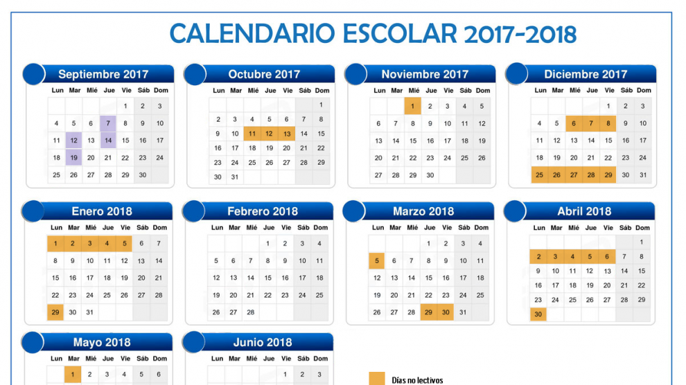 Calendario escolar 2017-2018 en Zaragoza