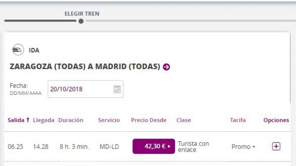 Billetes disponibles en la página web de Renfe.