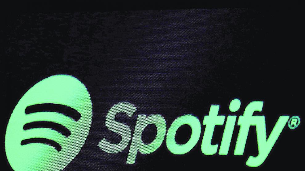 El logo de Spotify, proyectado el día que la compañía salió a bolsa en Estados Unidos.