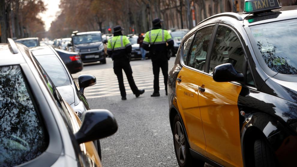 Una imagen de la huelga anunciada por el sector del taxi este mes de enero en Barcelona.