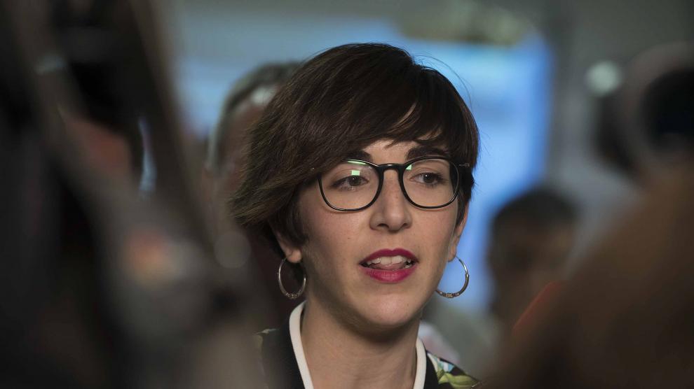 Violeta Barba, en la sede de Unidas Podemos en Zaragoza.