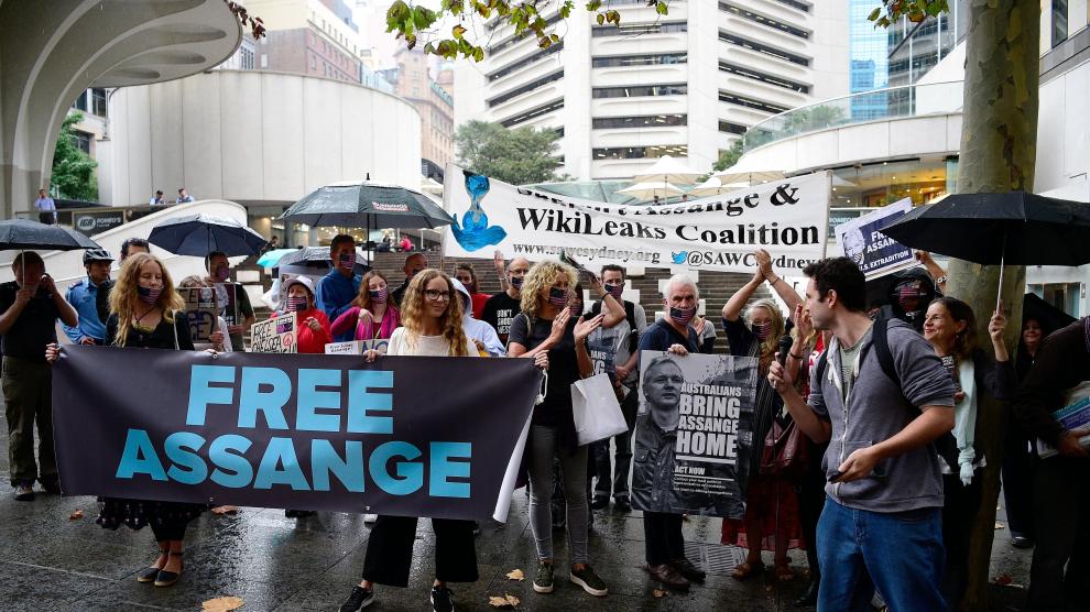 Protesta en apoyo a Julian Assange.