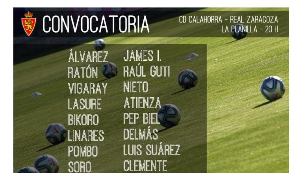 Lista de 20 citados por Víctor Fernández para el Calahorra-Real Zaragoza de este miércoles en La Rioja.