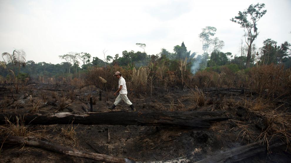 Vista de los daños producto del incendio en la Amazonía brasileña, en la zona de Porto Velho.