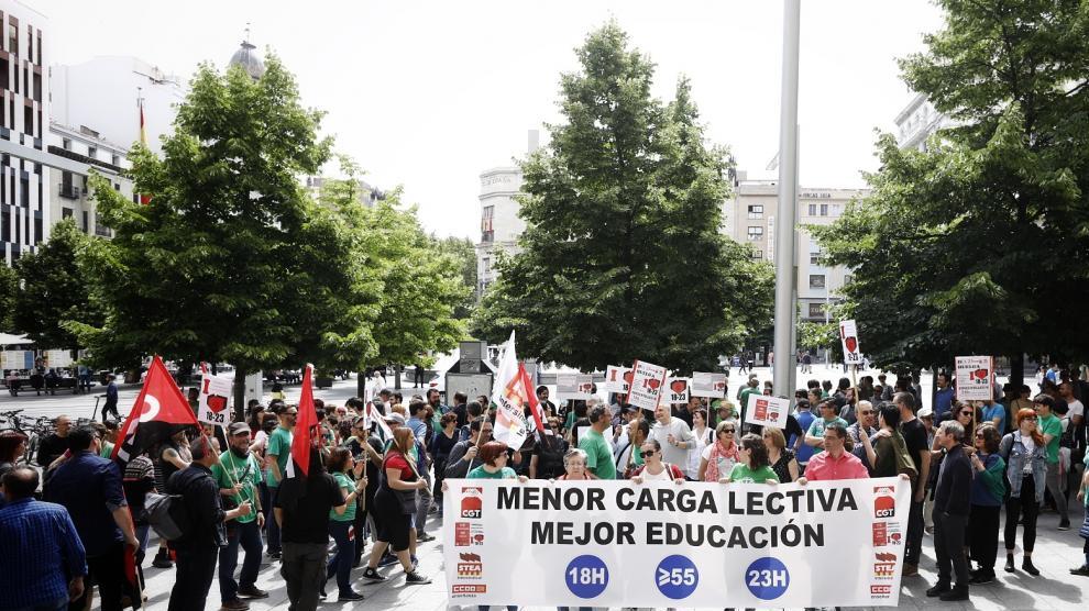 Huelga de profesores por la reducción de la jornada lectiva en mayo de 2019.