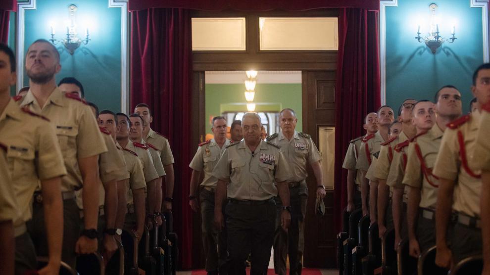 El Jefe de Estado Mayor del Ejército de Tierra, general Francisco Javier Varela, en el aula magna de la Academia General Militar para pronunciar una conferencia para los cadetes.