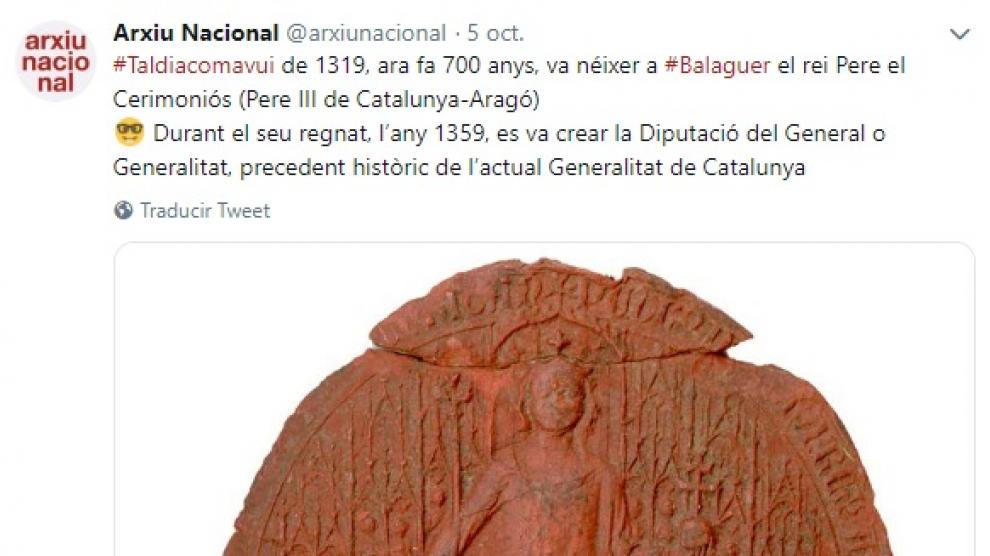 Tuit del Archivo Nacional de Cataluña