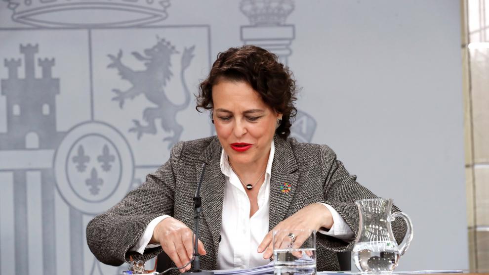 La ministra de Trabajo en funciones, Magdalena Valerio, en rueda de prensa este viernes.