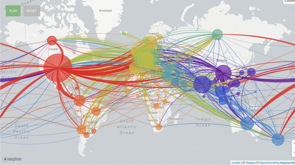 Visión global de la pandemia agregando todos los datos genómicos desde el 10 de diciembre de 2019 al 30 de mayo de 2020. El proyecto de acceso abierto Nextstrain emplea datos genómicos públicos compartidos por investigadores de todo el mundo. Se actualiza constantemente.