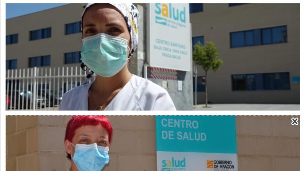 Arriba, Pilar del Pino, trabajadora social del centro de salud de Fraga. Abajo, Ana López, acaba de incorporarse al centro de salud de Ejea como rastreadora