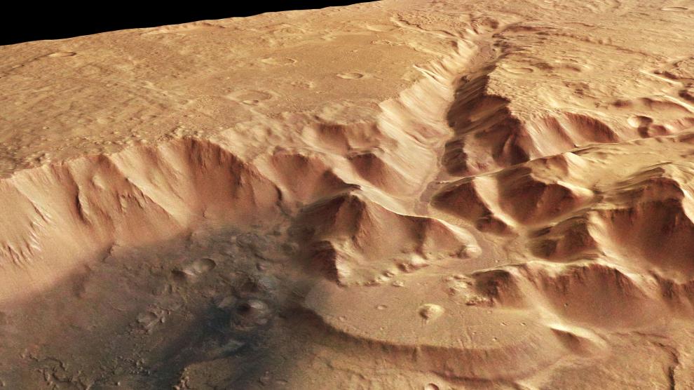 Vista de la región de Nepenthes Mensae, en una imagen de alta resolución tomada por la sonda Mars Express de la ESA