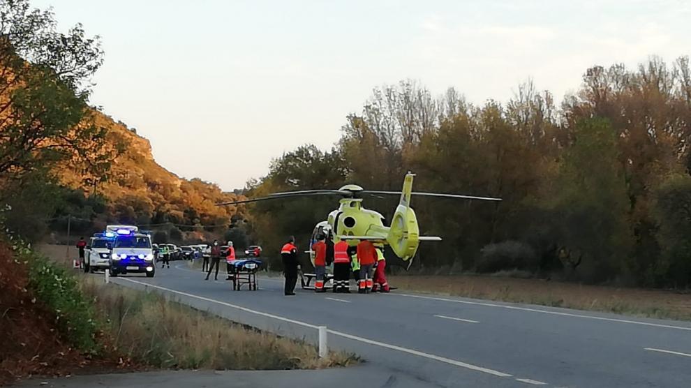 El herido más grave fue trasladado a Zaragoza en helicóptero