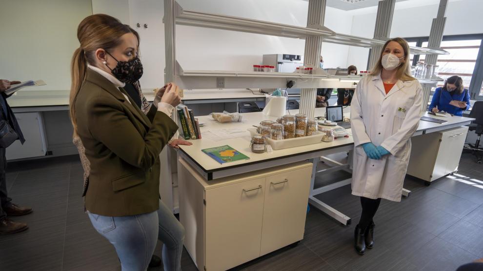 La consejera Maru Díaz, en el laboratorio de la miel en el centro de bioeconomía de Platea en Teruel.