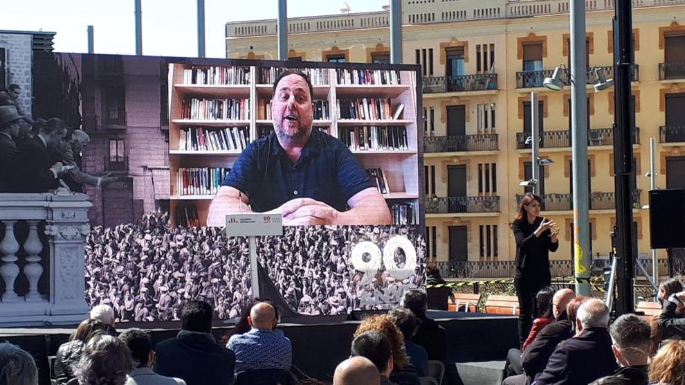Oriol Junqueras en un acto en Barcelona por el 90 aniversario de ERC.