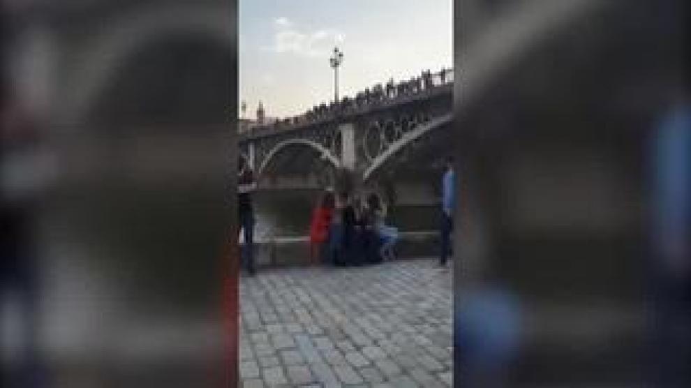 Hasta cuatro jóvenes se han lanzado al río desde el puente de Triana, un serio peligro con multa